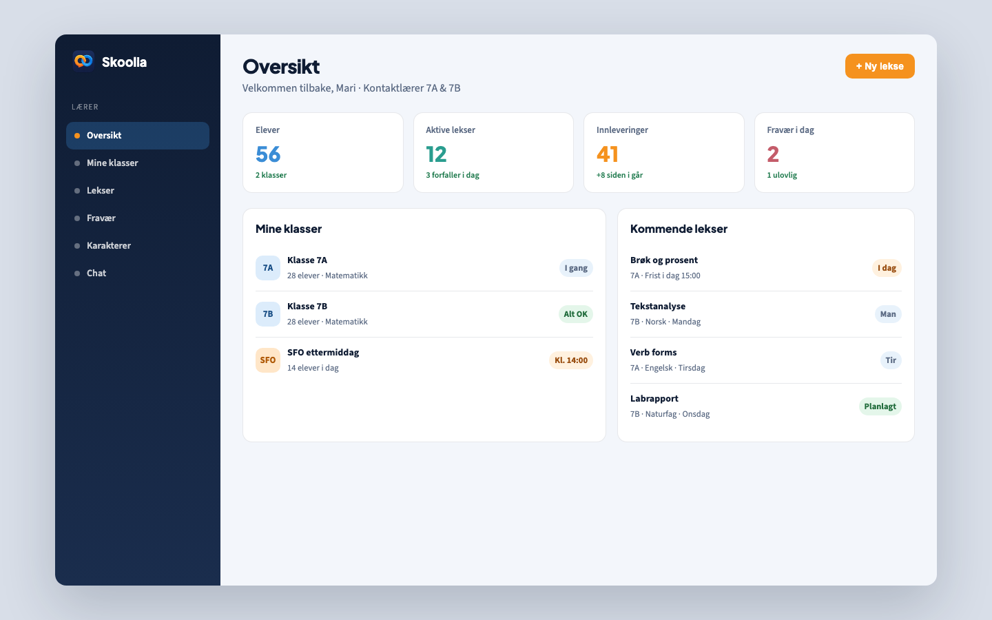 Lærerdashboard i Skoolia